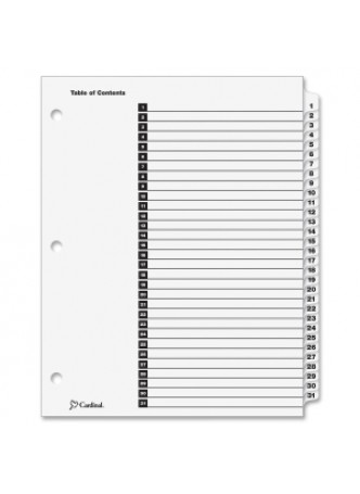 Cardinal, 60113CB OneStep Printable Table of Contents Dividers, Printed 1 to 31, White, Each